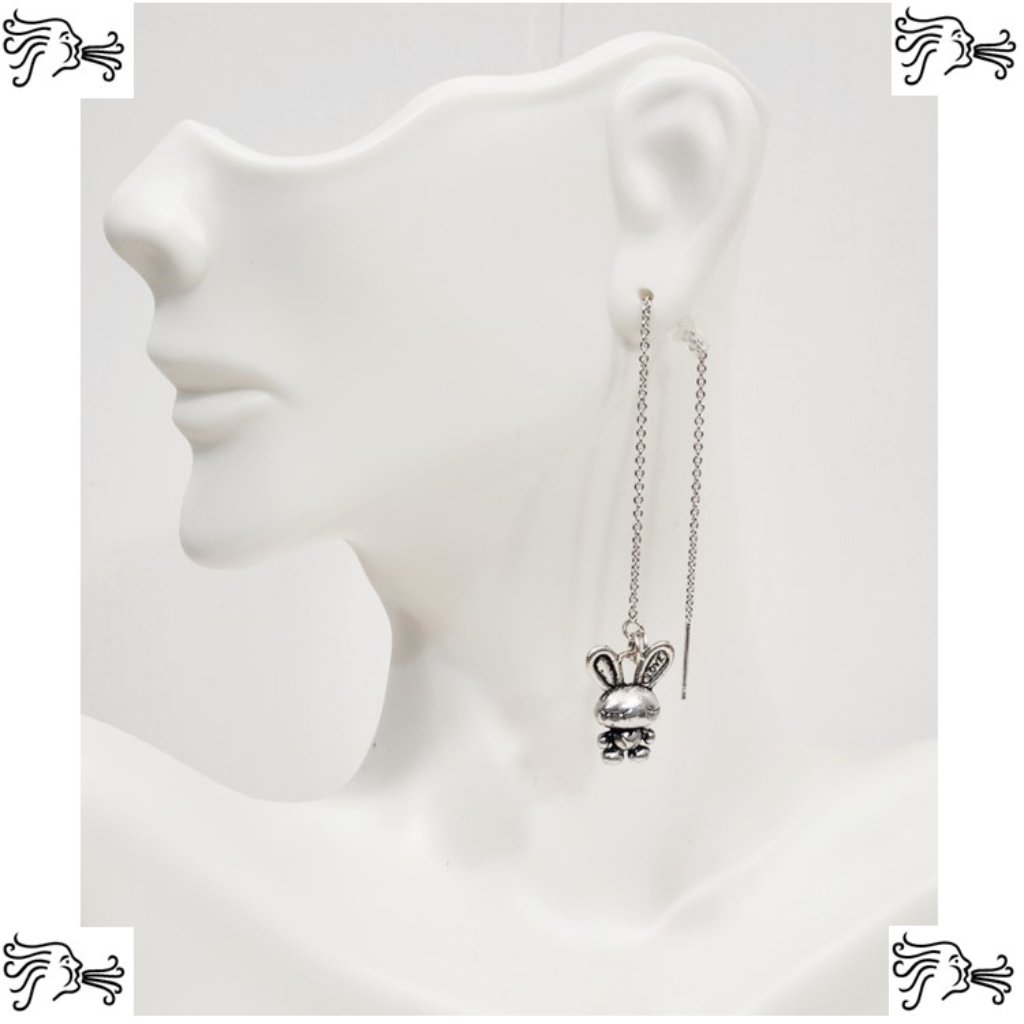 Threader Chain Earrings Rabbit Charm Silver 28$
